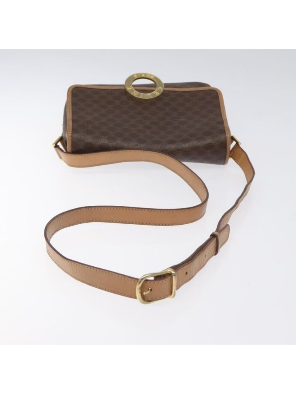 Authentic CELINE Macadam Canvas Shoulder Bag PVC Leather Brown Gold - Picture 14 of 16